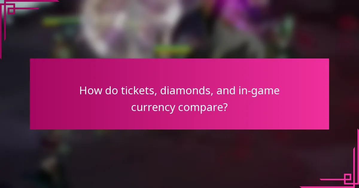 How do tickets, diamonds, and in-game currency compare?